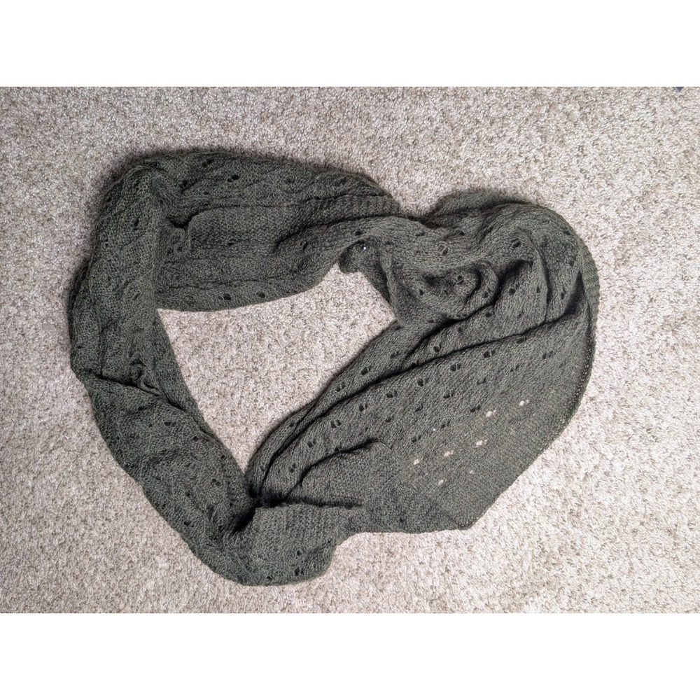 Olive Green OSFM Infinity Scarf Open Knit Lightweight Cozy Boho